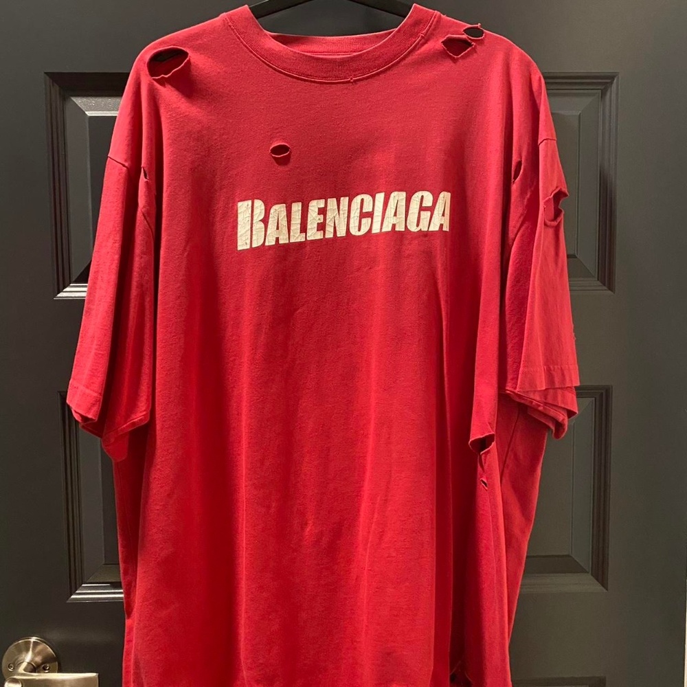 Balenciaga Red Distressed Oversized Tshirt Size: S